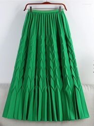 Skirts Fashionable Pleated Long Skirt Women 2024 Summer Casual Solid All-match A Line High Waist Maxi Female Green Z474