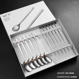 Dinnerware Sets 12-piece Tableware Set 304 Stainless Steel Spoon And Chopsticks Household Korean Cutlery