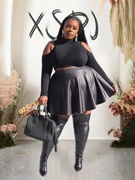 Elegant Skirts for Women Summer Streetwear Leather Skirt Sexy A-line Flare Ladies Plus Size Black Skirt Wholesale Drop 240307