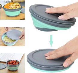 Bento Boxes 3 PCS/Set Camping Bowl Foldable Silicone Collapsible Bowl Lunch Box Salad Bowl Lid Expandable Food Storage Container Bento Box L240308