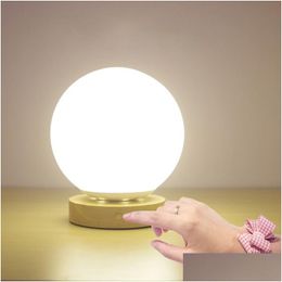 Night Lights Creative Bedroom Bedside Lamp Remote Control Dimming Eye Protection Nursing Night Solid Wood Decoration Rechargeable Drop Dhn1T