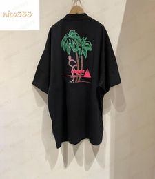 23ss New t shirt coconut bird beach letter mailbox print monogram black beige men women street short sleeve2068189