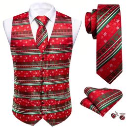 Vests Designer Christmas Festival Vest for Men Silk Red White Green Snowflake Star Waistcoat Tie Bowtie Set Happy Party Barry Wang
