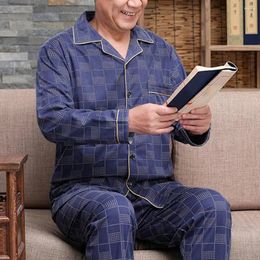 Men's Sleepwear 2 Pvs/Set Men Pyjamas Set Spring Summer Long Sleeve Loose Wide Leg Homewear Shirt Pants Mid-aged Father