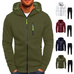 Outono inverno masculino 2 peças conjunto retalhos manga longa com capuz topo 2 peças traje de jogging roupas esportivas ternos de pista 240307