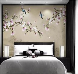 3d room wallpaper custom po nonwoven mural Magnolia handpainted pen and flower background wall decorative paint wallpaper for8082377