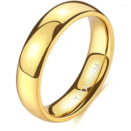 Cluster Rings Somen 6mm Titanium Ring 14K Gold Plated Dome High Polished Wedding Band Comfort Fit Size 3-13.5