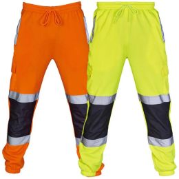 Pants Fashion Men Road Work High Visibility Overalls Casual Pocket Work Casual Trouser Pants Autumn Reflective Trousers