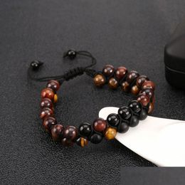 Chain 8Mm Natural Stone Red Tiger Eye Bracelet Adjustable Double Frosted Beaded Bracelets Bangle Cuff Women Men Jewellery Drop Delivery Dhebr