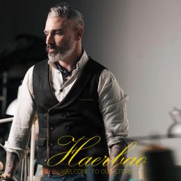 Vests Black Men's Herringbone Vest Double Breasted Vintage Style Vest Work Casual Waistcoat Men's Sleeveless Jacket