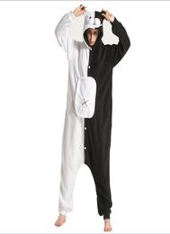 Black White Bear Kigurumi Animal Onesie Danganronpa Monokuma Pajama Women Adult Cartoon Overalls Suit Polar Fleece Sleepwear8179604