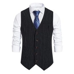 Vests 2023 Striped Vests Men Suit Vest Classic Black Grey Business Vest Waistcoat Men High Quality British Blazer for Men Sleeveless