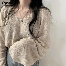 Women's Sweaters V-neck Pullovers Women Knitted Baggy Chic All-match Solid Leisure Autumn Harajuku Loose Casual Korean Style Basic