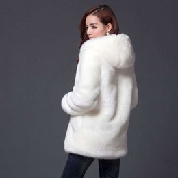 Haining Women's Solid Colour Hooded Casual Rabbit Hair Fur 2015 New Round Neck Warm Loose Coat 763916