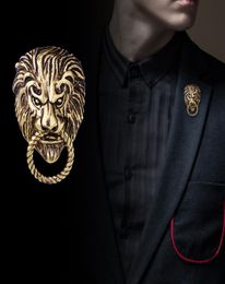 Retro Animal Lion Head Brooch Fashion Men039s Suit Shirt Collar Pin Needle Badge Lapel Pins and Brooches Jewelry Accessories5269872