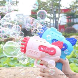 Sand Play Water Fun Automatic Gatling Bubble Gun Toy Summer Electric Guns Toy Bubbles Machine with Non-slip Handle for Kids