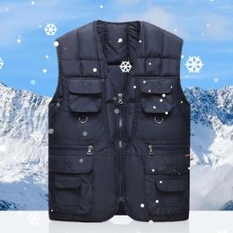 Men's Vests Autumn Winter Men Vest With Multiple Pockets Zipper Closure Waistcoat Solid Color Warm Coat Fashion Clothing