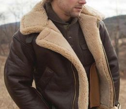 Men039s Jackets Flight Jacket Men Fur Collar Leather Brown Vintage Lambs Wool Male Winter Thicken Warm Fleece Bomber ParkasMen3401066