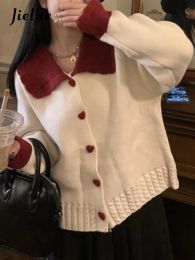 Cardigans Jielur Autumn New Casual Slim Cardigan Woman Contrast Colour Sweet Ladies Street Cardigan Female White Red Grey Knitted Cardigan