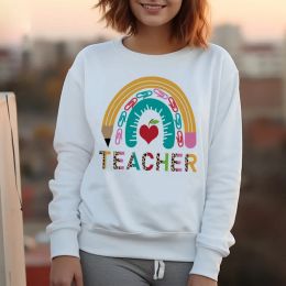 Sweatshirts Women Best Teacher Ever Progress Over Perfection Hoodies Autumn Fashion Print Sweatshirts Casual ONeck Funny Streetwear