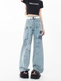 Spring and Autumn Season Small Market Design Sense Print Graffiti Straight Barrel Personalised Jeans 240229