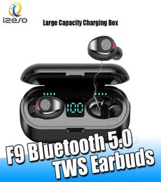 F9 TWS Earbuds Bluetooth Mini Sensitivity Waterproof Earphone Sport Gaming Business Headset with 2000Mah Charger Box Retail Packag9435452