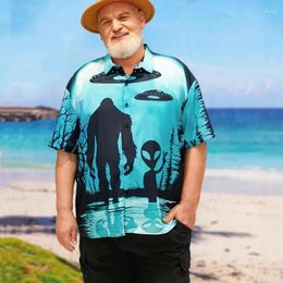 Men's Casual Shirts Fashion Shirt 3d Alien Printed Hawaiian Short Sleeve Oversized Loose Man Clothing Tops Summer For Men