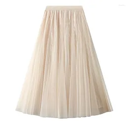 Skirts SURMIITRO Women Tulle Long Skirt 2024 Spring Fashion Reversible Elegant Solid A Line High Waist Pleated Midi Mesh Female