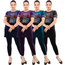 Ethnic Clothing Velvet Two 2 Piece Sets African Clothes Women Outfits Long Sleeve Tops Skinny Pants Matching Fashion Rhinestone Tracksuit