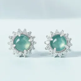 Stud Earrings Genuine Natural A Jadeite Blue Water Jade S925 Silver Inlaid Fashion High-end Women's Jewellery Wholesale Drop Ship