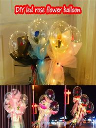 Valentines Day LED Balloon Light Luminous Bobo Ball Flashing led lights Rose Bouquet Rose Gift Balloon for Birthday Party Wedding 8288214