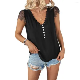 Women's Blouses Solid Colour Pullover Tops Skin-friendly Black Tee Stylish V-neck Lace Casual Summer Streetwear Dressy For Trendy