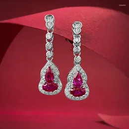 Dangle Earrings Gourd Ruby Diamond Earring Real 925 Sterling Silver Engagement Wedding Drop For Women Jewellery Gift