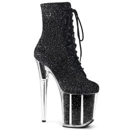 Lady Boots 2024 Martin 20cm Sexy Leather Glitter grossi tacchi alti Cavaliere da donna con caviglia Platform Round Toe Party Wedding Scarpe Lace Up Dance Nightclubs 803