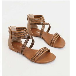 Sell Sandals Women Versatile Fairy Roman Lace Flat Bottom Bohemian Beach Shoes Sandles Heels Flip Flop 240228