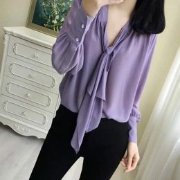 Women's Blouses Plus Size 3xl 4xl 5xl Girls Loose Chiffon Shirt Womens Tops And Thin Sheer Long Sleeve Female Purple Feminine