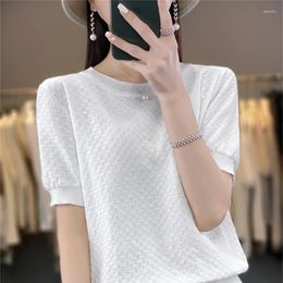 Women's T Shirts T-shirt Summer Cotton Sweater Short Sleeve Solid Color Round Neck Ladies Tops Loose Blouse Basic Pullover Tees