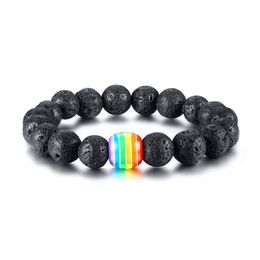 Beaded New Lgbt Rainbow Sign Charm 10Mm Beads Bracelets For Men Women Gay Lesbian Pride Lava Rock Tiger Eye Natural Stone Chains Diy Dhlfb