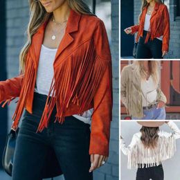 Women's Jackets Women Jacket Fringe Tassel Cardigan With Notch Collar Slim Fit Spring Coat Long Sleeve Solid Colour Lady's Fall