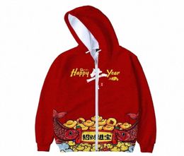 year039s Fashion MenWomenKids Hoodie Year Of The Ox Chinese Style Trend Gold Ingot Recruit Wealth Zip Jacket Hoody Pullover M8729819