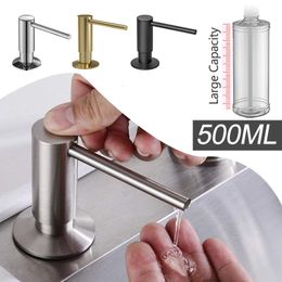 500ml Built-in Pump kitchen Liquid Soap Bottle Brass Brushed Nickel Soap Dispenser Black Kitchen Hand Pressure Sink Counter Liqu 240226