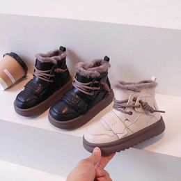 Boots Children's Motorcycle Snow Boots 2023 Winter New Korean Fashion Casual Boys' Boots Thickened and Warm Girls' Cotton ShoesL2401L2402