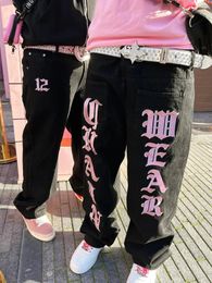 Letter Print Streetwear Black Pants Gothy Y2k Loose Straight Leg Wide Leg Grunge Pants Street S Fashion Baggy Jeans Woman 240304