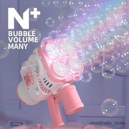 Sand Play Water Fun 40 Holes Electric Bubble Gun Kids Toys Automatic Bubble Rocket Rechargeable Machine Soap Blower with Light Outdoor Party Games