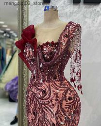 Urban Sexy Dresses 2023 May Aso Ebi Burgundy Mermaid Prom Dress Beaded Crystals Evening Formal Party Second Reception Birthday Engagement Q240307