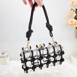 Fashion Rope Acrylic Clutch Rhinestones Evening Shoulder Bag Crystal Women Luxury Clear Party Wedding Knot Transparent 240223