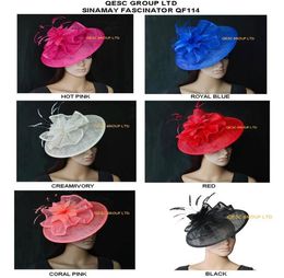 New arrival Big saucer base Sinamay hat fascinator with feather flower for Kentucky derby wedding party church4029451