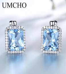 Ear Cuff UMCHO Luxury Nano Sky Blue Topaz Gemstone Clip On Earrings Jewellery Solid 925 Sterling Silver For Women Birthday Gift 22113808708