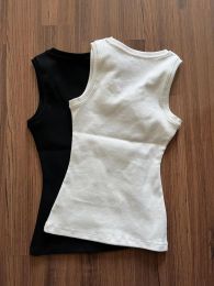 Womens Tops Tank Top T-Shirt Anagram Regular Cropped Cotton Jersey Camis Female Femme Knits Tees Designer Embroidery Knitted Vest Sport Breathable Yoga Vest Tops 92
