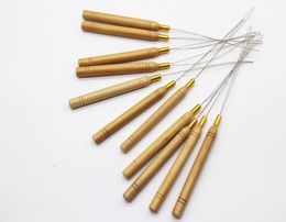 Wooden Handle Pulling Needles for Micro RingsLoop beaded Hair Extensions Iron Wire Threader Hook Pulling Hair Extension Tools9976269